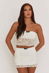 White Lace Bandeau and Mini Skirt Co-ord Set - Kalena