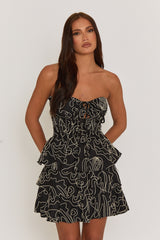 Mono Embroidered Bandeau Ruffle Mini Dress - Greer