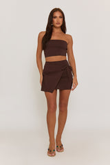 Chocolate Bandeau & Wrap Mini Skirt Co-ord Set - Sheena