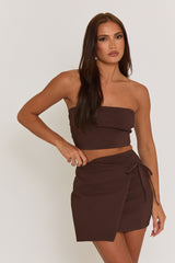 Chocolate Bandeau & Wrap Mini Skirt Co-ord Set - Sheena