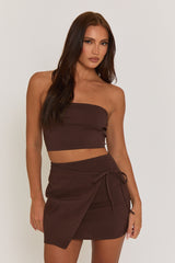 Chocolate Bandeau & Wrap Mini Skirt Co-ord Set - Sheena