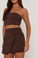 Chocolate Bandeau & Wrap Mini Skirt Co-ord Set - Sheena
