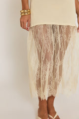 Butter Yellow Asymmetric Rib Knit and Lace Mix Dress - Miya