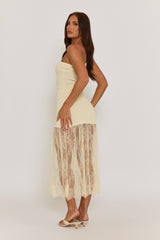Butter Yellow Asymmetric Rib Knit and Lace Mix Dress - Miya