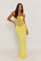 Butter Yellow Twist Front Mesh Mix Maxi Dress - Lanna