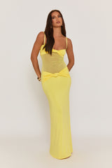Butter Yellow Twist Front Mesh Mix Maxi Dress - Lanna