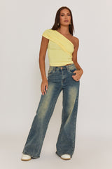 Butter Yellow One Shoulder Jersey Top - Cadie