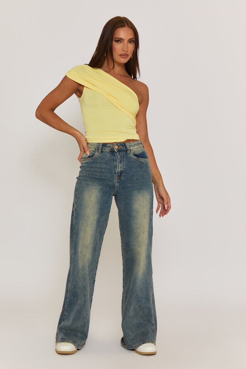 Butter Yellow One Shoulder Jersey Top - Cadie