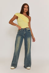 Butter Yellow One Shoulder Jersey Top - Cadie