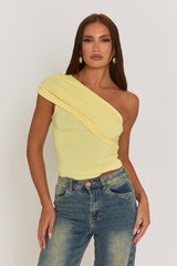 Butter Yellow One Shoulder Jersey Top - Cadie