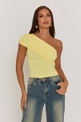 Butter Yellow One Shoulder Jersey Top - Cadie