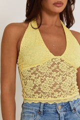 Butter Yellow Semi Sheer Halterneck Lace Top - London
