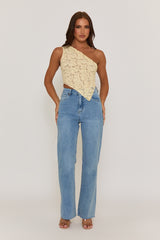 Butter Yellow Lace Tie Back Asymmetric Top - Adia