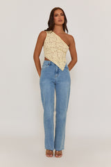Butter Yellow Lace Tie Back Asymmetric Top - Adia