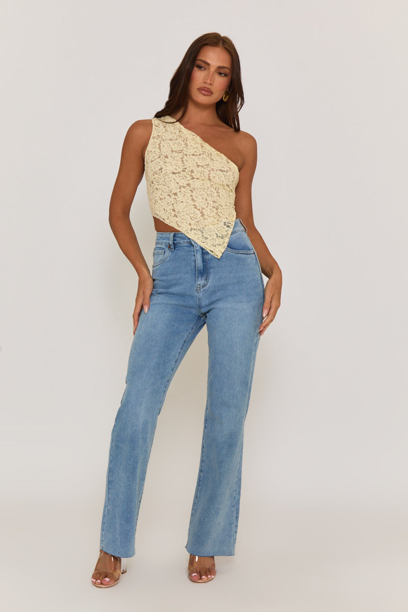 Butter Yellow Lace Tie Back Asymmetric Top - Adia