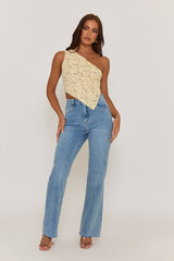 Butter Yellow Lace Tie Back Asymmetric Top - Adia