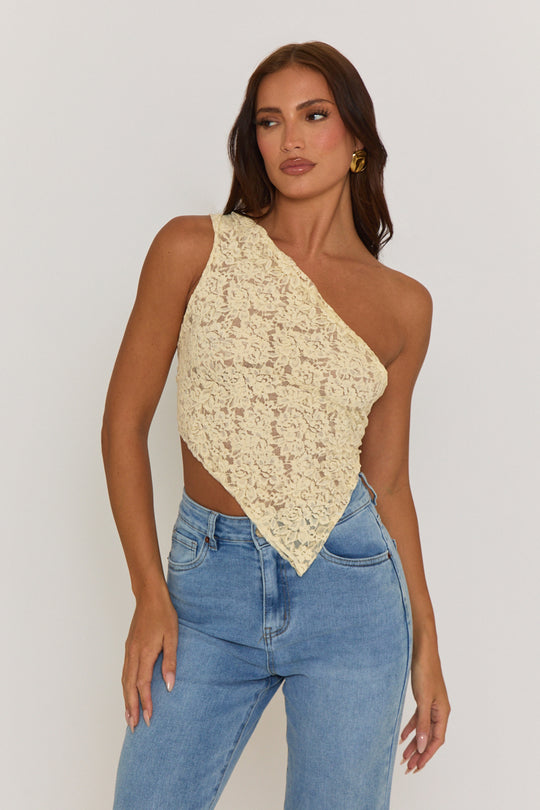Butter Yellow Lace Tie Back Asymmetric Top - Adia