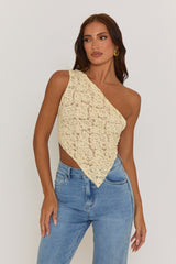 Butter Yellow Lace Tie Back Asymmetric Top - Adia