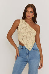 Butter Yellow Lace Tie Back Asymmetric Top - Adia