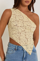 Butter Yellow Lace Tie Back Asymmetric Top - Adia