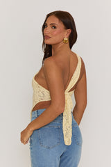 Butter Yellow Lace Tie Back Asymmetric Top - Adia