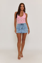 Pink Semi Sheer Halterneck Lace Top - London