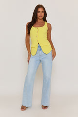 Yellow Gold Button Detail Longline Waistcoat - Isidora