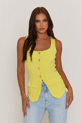 Yellow Gold Button Detail Longline Waistcoat - Isidora