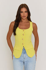 Yellow Gold Button Detail Longline Waistcoat - Isidora