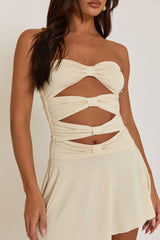 Beige Twist Front Cut Out Mini Dress - Fredrica