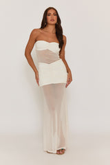 Ivory Semi Sheer Mesh Maxi Dress - Davie