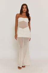 Ivory Semi Sheer Mesh Maxi Dress - Davie