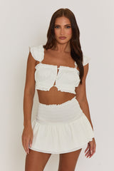 White Shirred Bralet and Mini Skirt Co-ord Set - Intanin