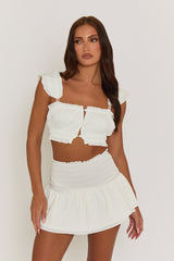 White Shirred Bralet and Mini Skirt Co-ord Set - Intanin