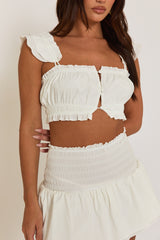 White Shirred Bralet and Mini Skirt Co-ord Set - Intanin