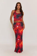 Red Floral Halterneck Top and Maxi Skirt Co-ord Set - Cecilia