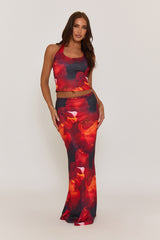 Red Floral Halterneck Top and Maxi Skirt Co-ord Set - Cecilia