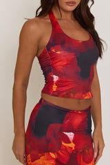 Red Floral Halterneck Top and Maxi Skirt Co-ord Set - Cecilia