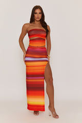 Orange Bandeau Top and Maxi Skirt Co-ord Set - Flynn