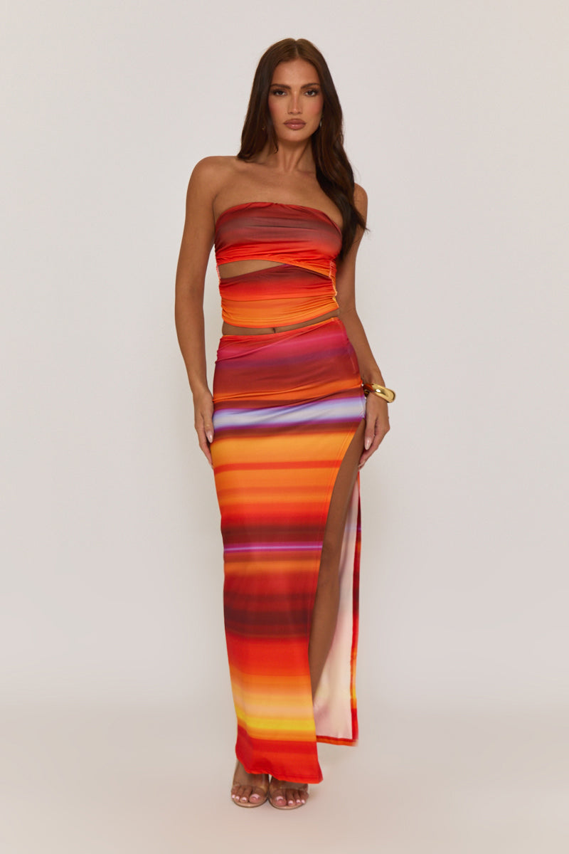 Orange Bandeau Top and Maxi Skirt Co-ord Set - Flynn