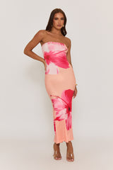 Orange Flower Print Bandeau Maxi Dress - Ava