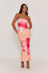 Orange Flower Print Bandeau Maxi Dress - Ava