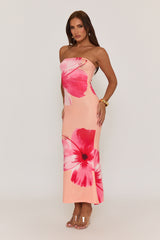 Orange Flower Print Bandeau Maxi Dress - Ava