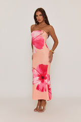Orange Flower Print Bandeau Maxi Dress - Ava