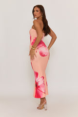 Orange Flower Print Bandeau Maxi Dress - Ava