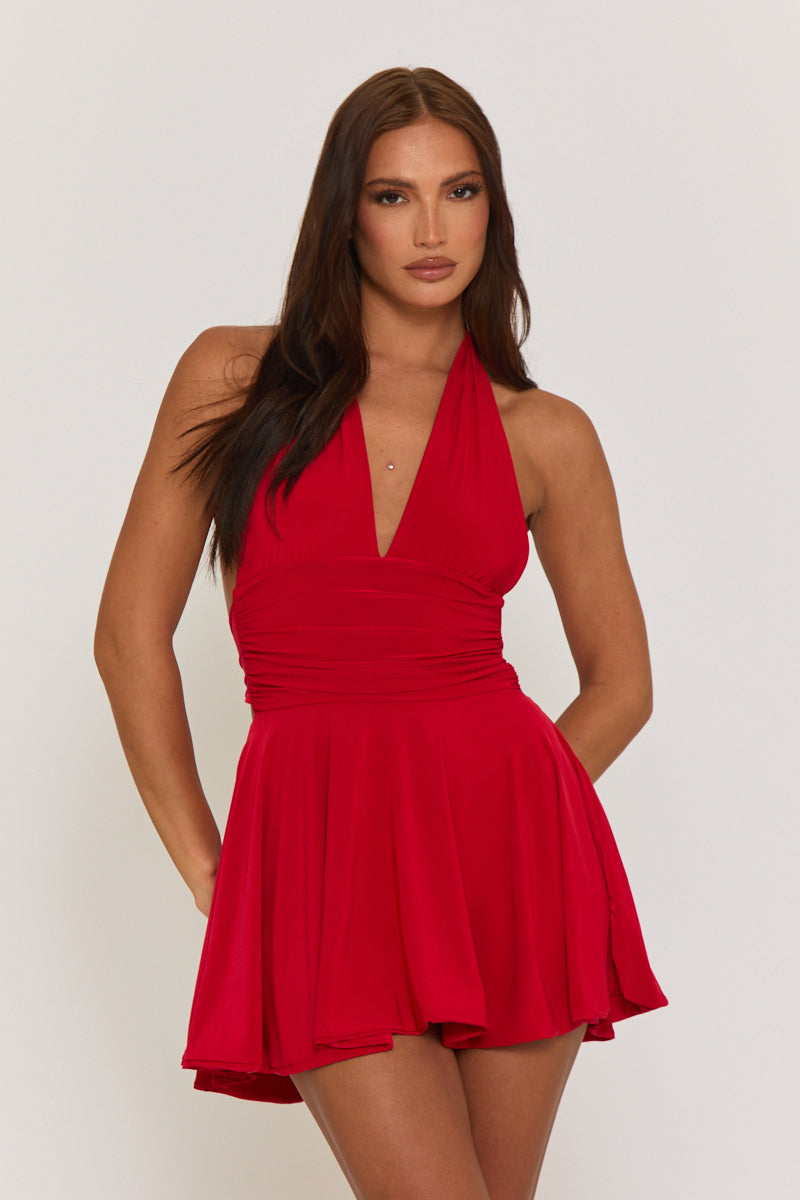 Red Halter Plunge Neck Mini Dress | Dresses | Rebellious Fashion Red Halter Plunge Neck Mini Dress | Dresses | Rebellious Fashion