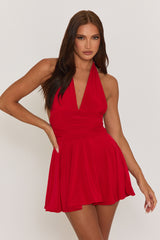 Red Halter Plunge Neck Mini Dress - Pippa