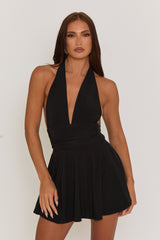 Black Halter Plunge Neck Mini Dress - Pippa