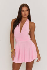 Pink Halter Plunge Neck Mini Dress - Pippa