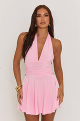 Pink Halter Plunge Neck Mini Dress - Pippa